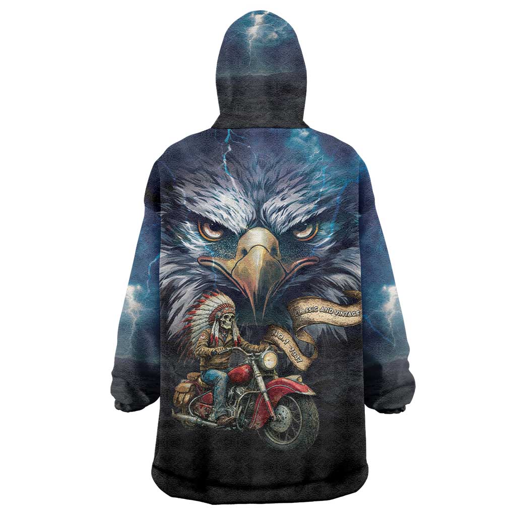 American Indian Legendary Motorcycle Wearable Blanket Hoodie Native American Retro Rider - Wonder Print Shop