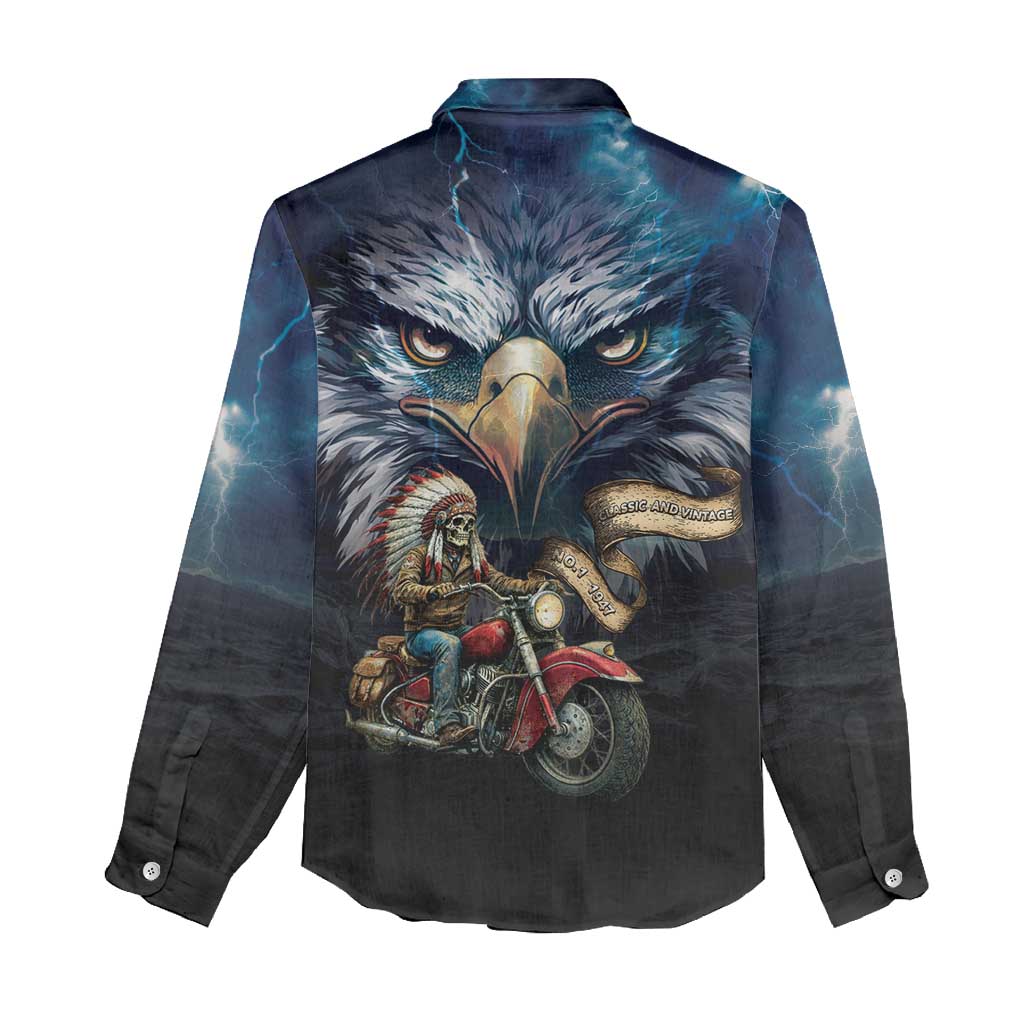 American Indian Legendary Motorcycle Women Casual Shirt Native American Retro Rider - Wonder Print Shop