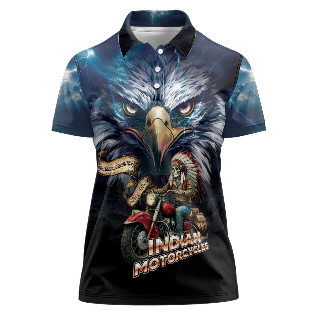 American Indian Legendary Motorcycle Women Polo Shirt Native American Retro Rider - Wonder Print Shop