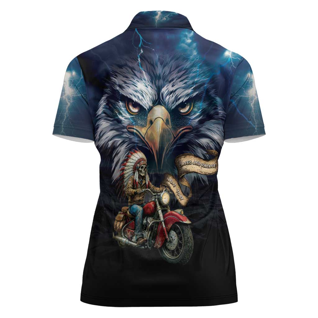 American Indian Legendary Motorcycle Women Polo Shirt Native American Retro Rider - Wonder Print Shop