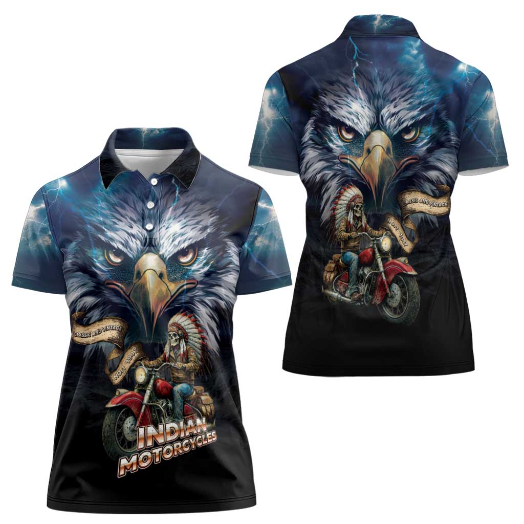 American Indian Legendary Motorcycle Women Polo Shirt Native American Retro Rider - Wonder Print Shop