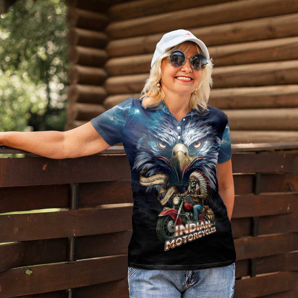 American Indian Legendary Motorcycle Women Polo Shirt Native American Retro Rider - Wonder Print Shop