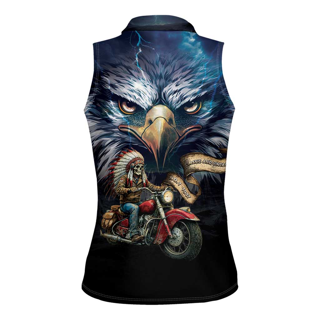 American Indian Legendary Motorcycle Women Sleeveless Polo Shirt Native American Retro Rider - Wonder Print Shop