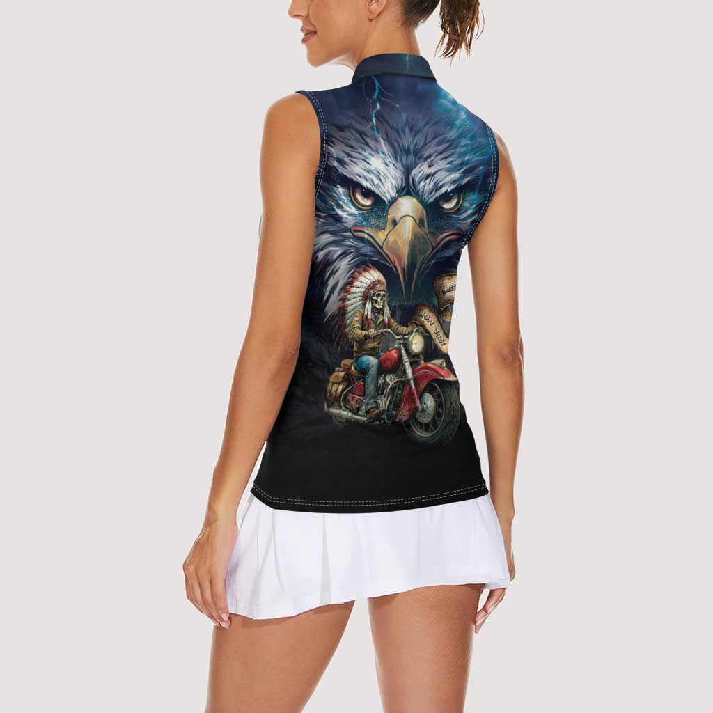 American Indian Legendary Motorcycle Women Sleeveless Polo Shirt Native American Retro Rider - Wonder Print Shop