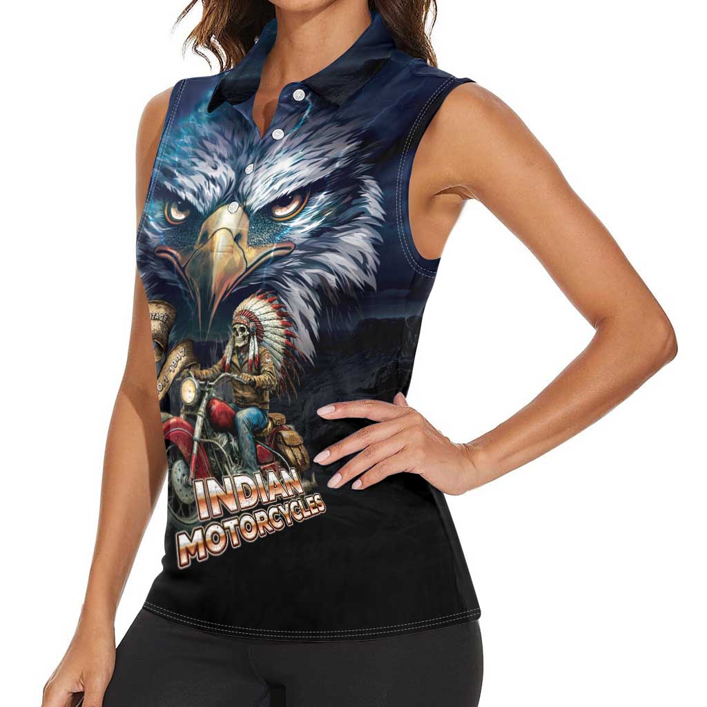 American Indian Legendary Motorcycle Women Sleeveless Polo Shirt Native American Retro Rider - Wonder Print Shop
