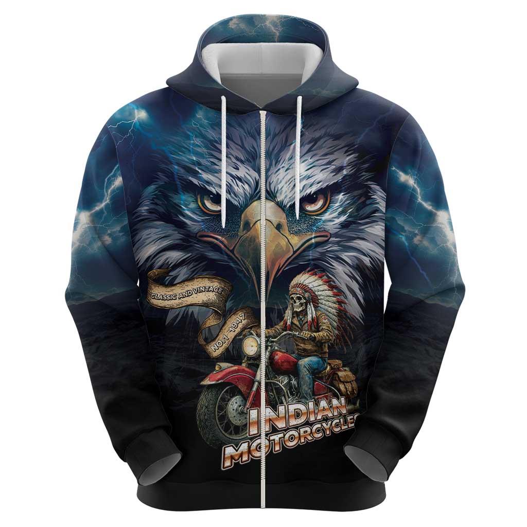 American Indian Legendary Motorcycle Zip Hoodie Native American Retro Rider - Wonder Print Shop