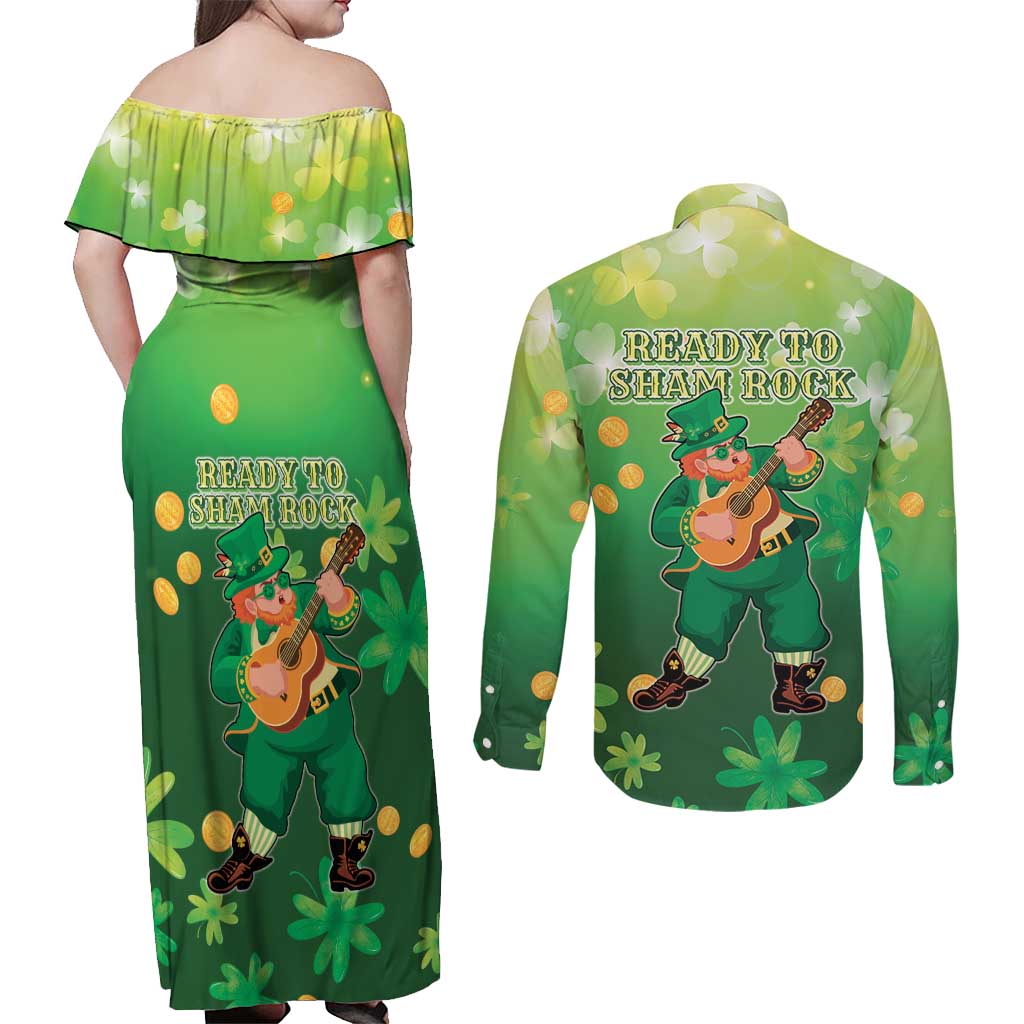 St Patrick's Day Couples Matching Off Shoulder Maxi Dress and Long Sleeve Button Shirt Ready To Shamrock