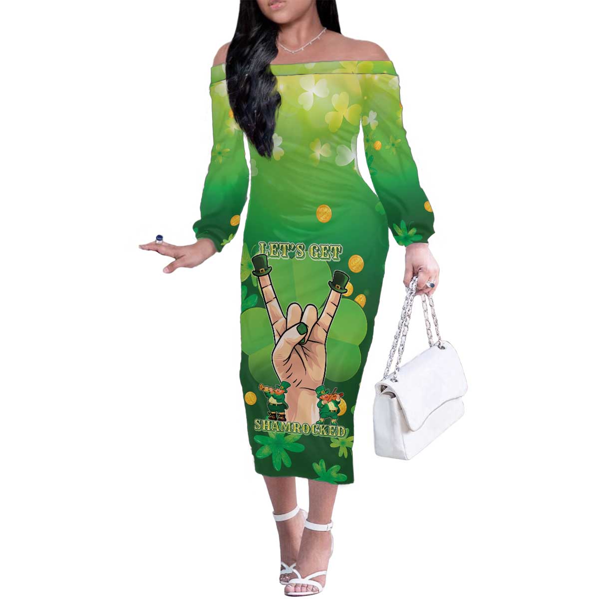 St Patrick's Day Family Matching Off The Shoulder Long Sleeve Dress and Hawaiian Shirt Ready To Shamrock