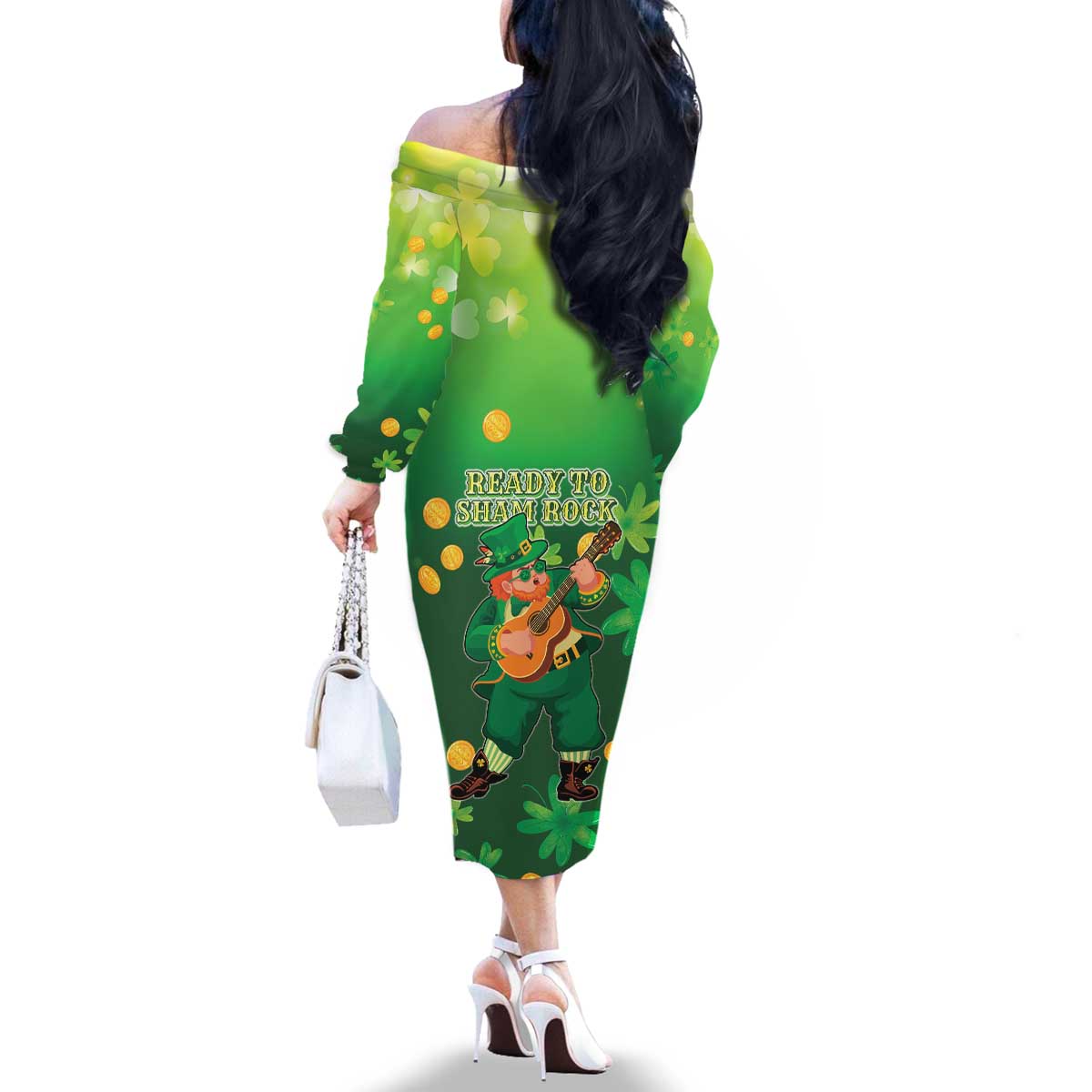 St Patrick's Day Family Matching Off The Shoulder Long Sleeve Dress and Hawaiian Shirt Ready To Shamrock