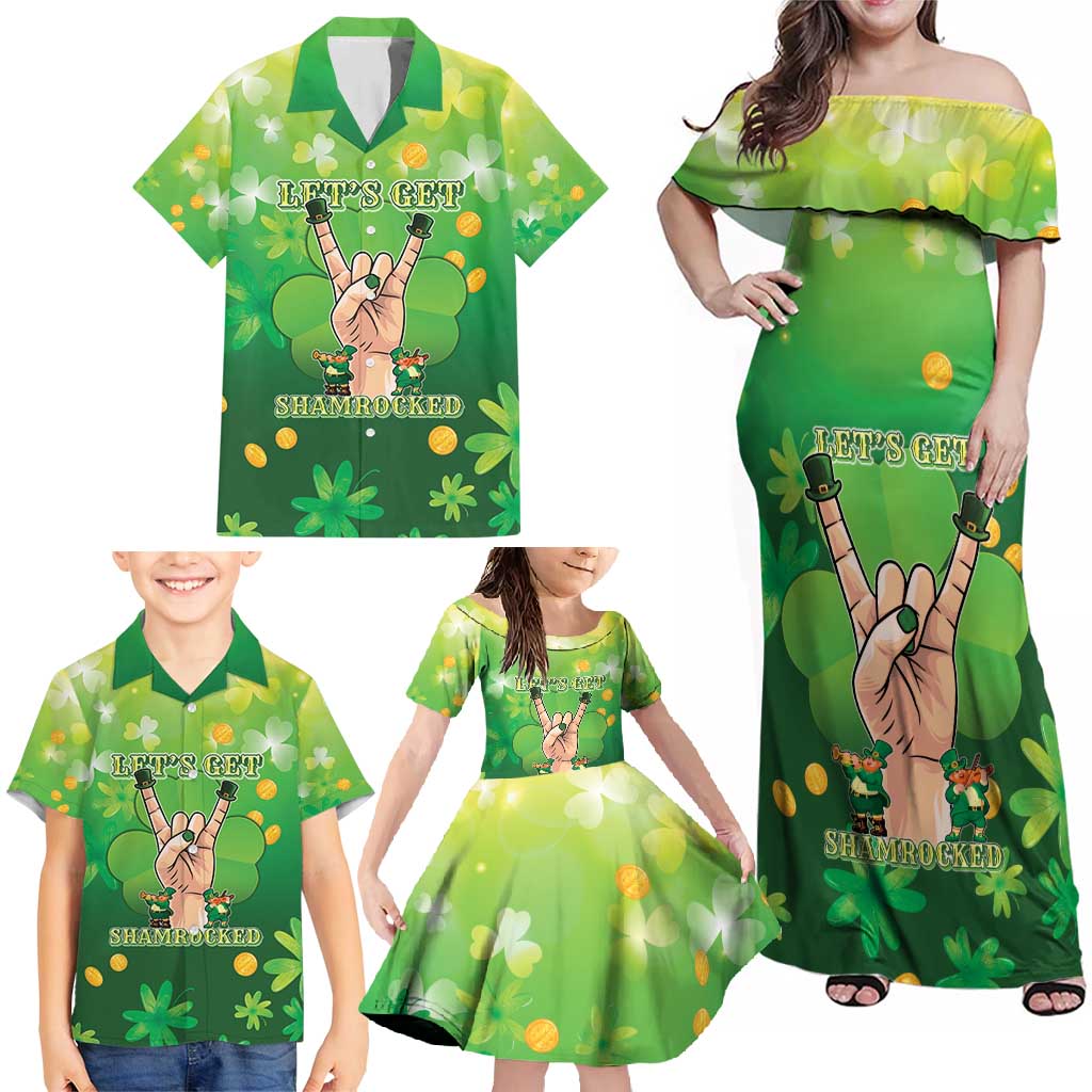 St Patrick's Day Family Matching Off Shoulder Maxi Dress and Hawaiian Shirt Ready To Shamrock