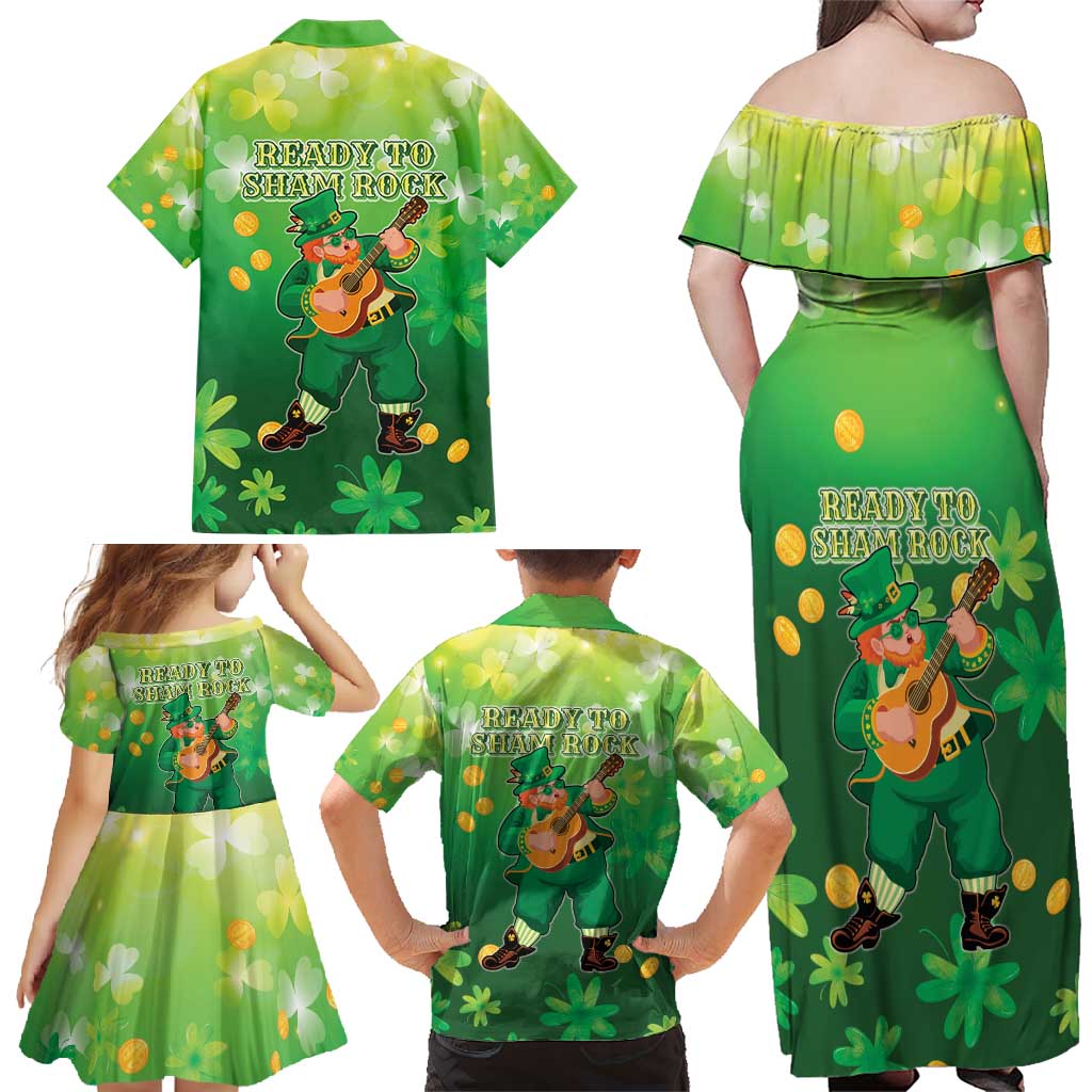 St Patrick's Day Family Matching Off Shoulder Maxi Dress and Hawaiian Shirt Ready To Shamrock