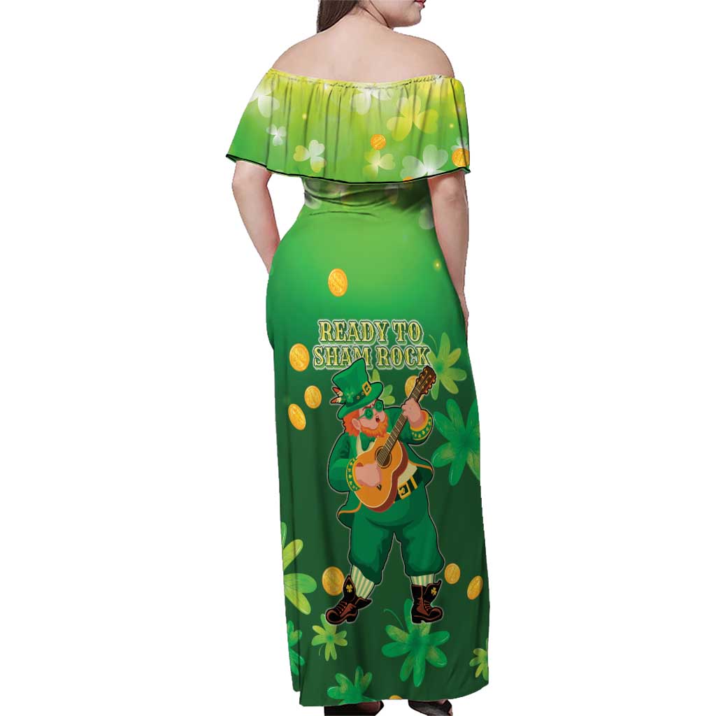 St Patrick's Day Family Matching Off Shoulder Maxi Dress and Hawaiian Shirt Ready To Shamrock
