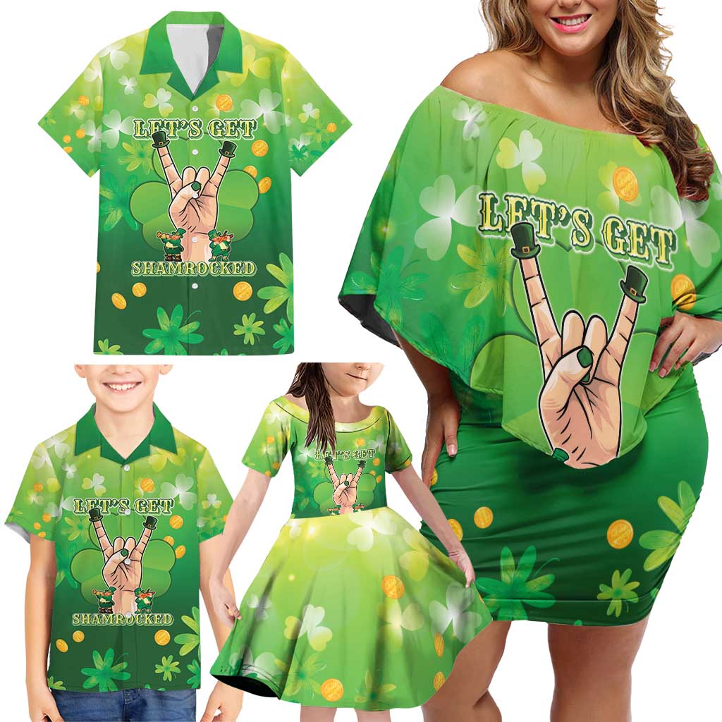 St Patrick's Day Family Matching Off Shoulder Short Dress and Hawaiian Shirt Ready To Shamrock