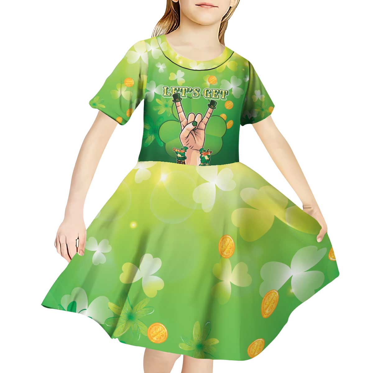 St Patrick's Day Kid Short Sleeve Dress Ready To Shamrock