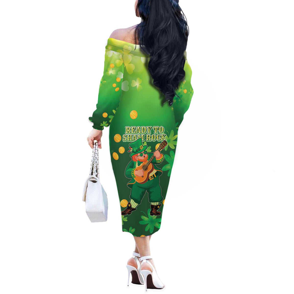 St Patrick's Day Off The Shoulder Long Sleeve Dress Ready To Shamrock