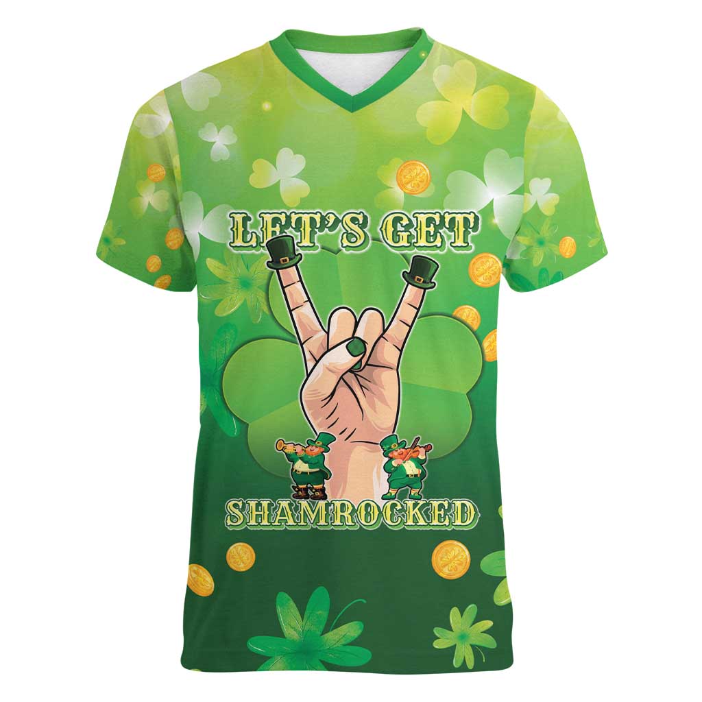 St Patrick's Day Women V-Neck T-Shirt Ready To Shamrock