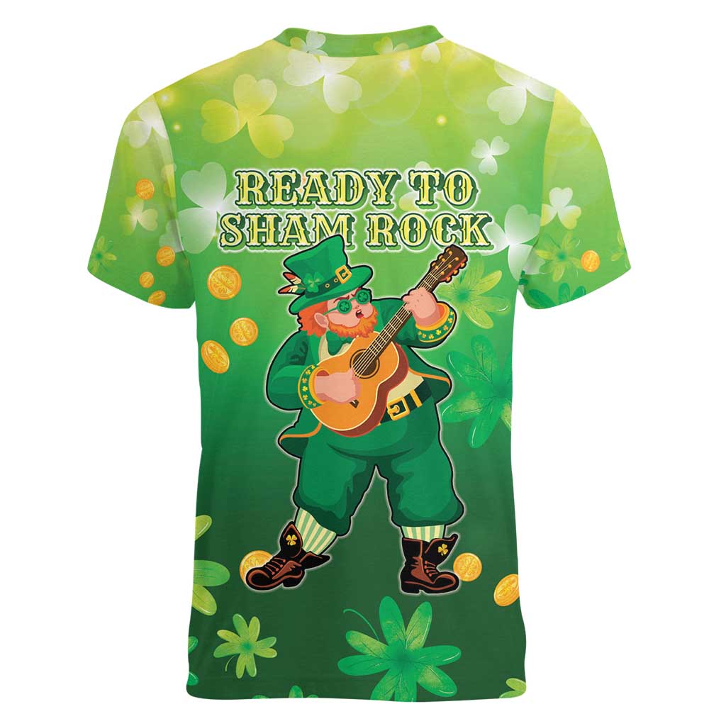 St Patrick's Day Women V-Neck T-Shirt Ready To Shamrock