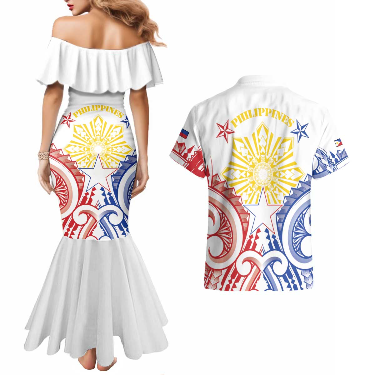 Philippines Couples Matching Mermaid Dress and Hawaiian Shirt Katipunan Andres Bonifacio