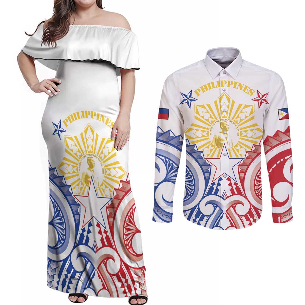 Philippines Couples Matching Off Shoulder Maxi Dress and Long Sleeve Button Shirt Katipunan Andres Bonifacio