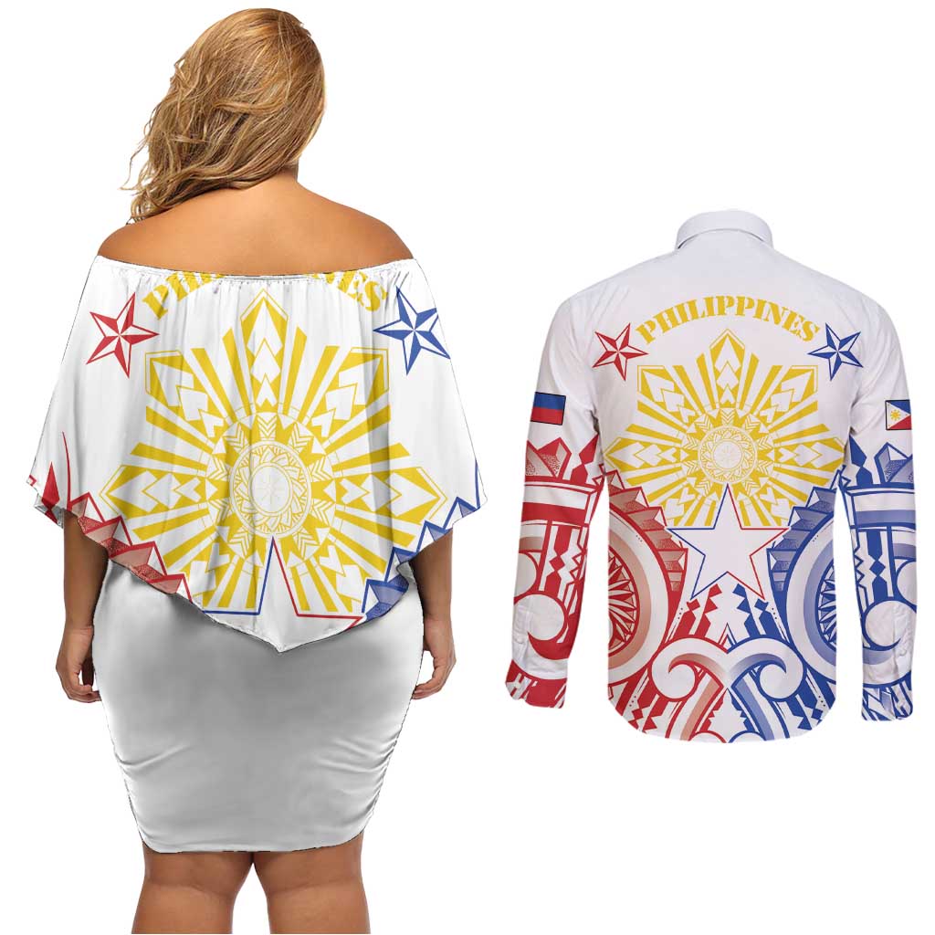 Philippines Couples Matching Off Shoulder Short Dress and Long Sleeve Button Shirt Katipunan Andres Bonifacio
