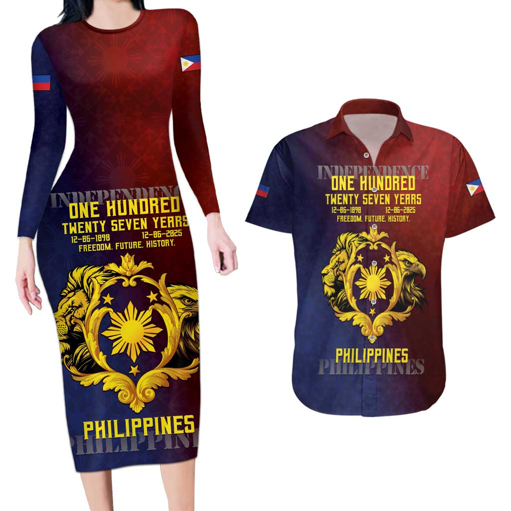Philippines 127th Independence Day Couples Matching Long Sleeve Bodycon Dress and Hawaiian Shirt Special Style