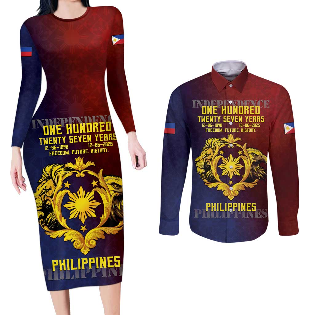 Philippines 127th Independence Day Couples Matching Long Sleeve Bodycon Dress and Long Sleeve Button Shirt Special Style