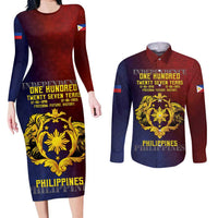 Philippines 127th Independence Day Couples Matching Long Sleeve Bodycon Dress and Long Sleeve Button Shirt Special Style