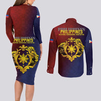Philippines 127th Independence Day Couples Matching Long Sleeve Bodycon Dress and Long Sleeve Button Shirt Special Style