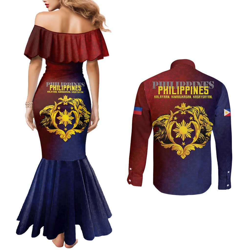 Philippines 127th Independence Day Couples Matching Mermaid Dress and Long Sleeve Button Shirt Special Style