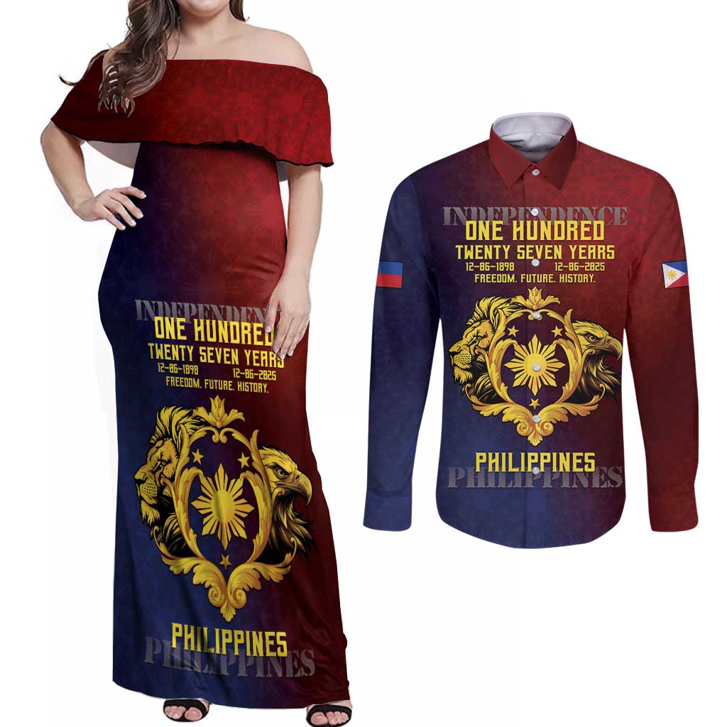Philippines 127th Independence Day Couples Matching Off Shoulder Maxi Dress and Long Sleeve Button Shirt Special Style