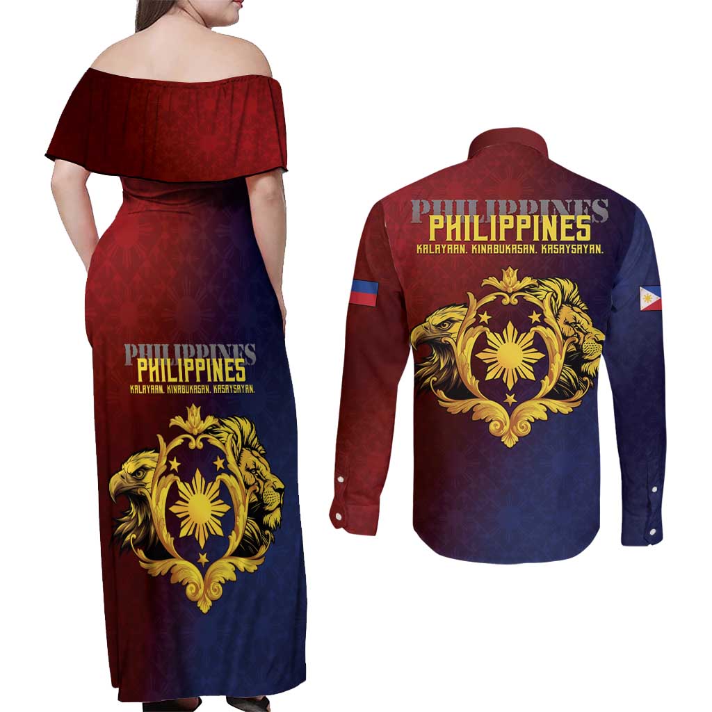 Philippines 127th Independence Day Couples Matching Off Shoulder Maxi Dress and Long Sleeve Button Shirt Special Style