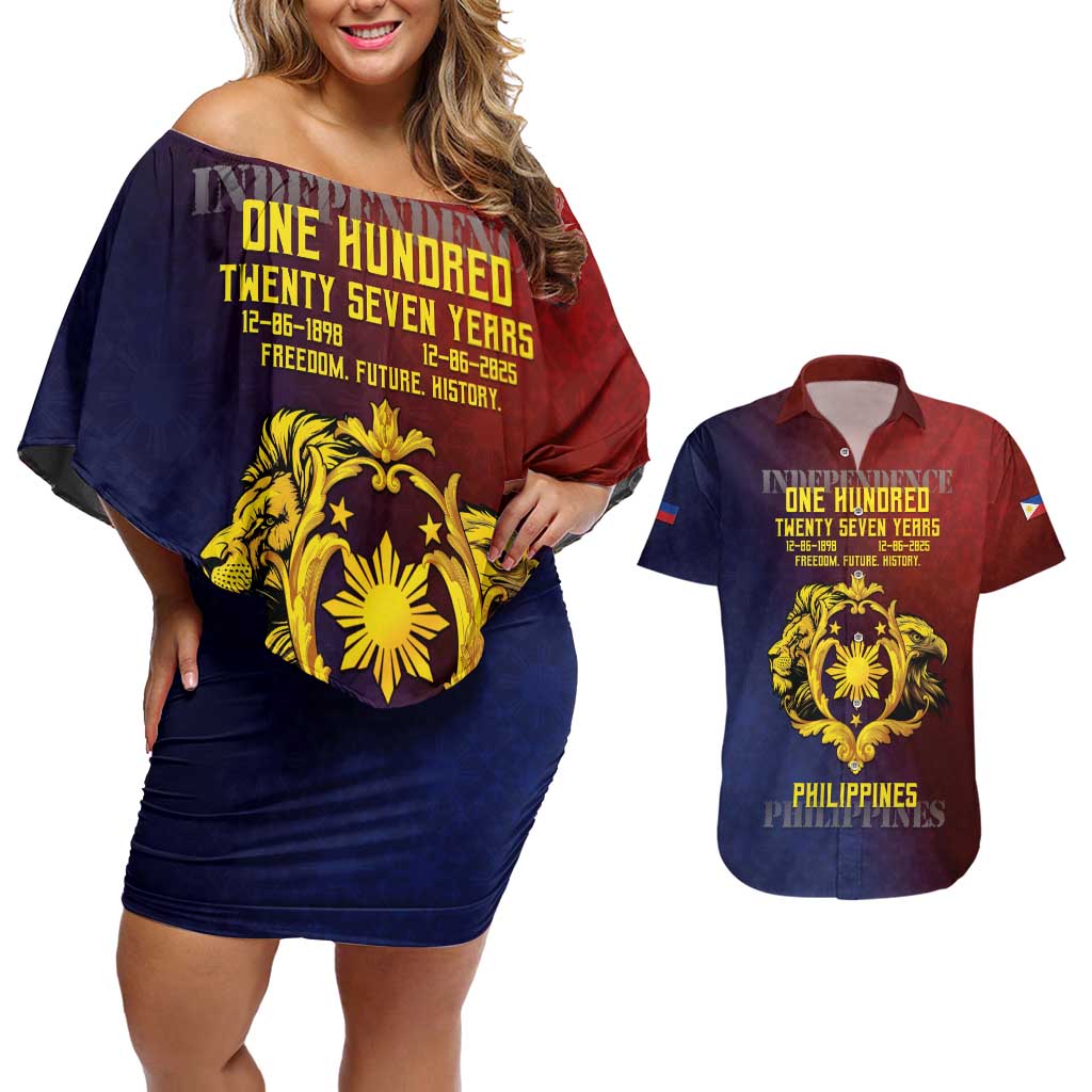 Philippines 127th Independence Day Couples Matching Off Shoulder Short Dress and Hawaiian Shirt Special Style