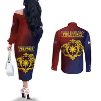 Philippines 127th Independence Day Couples Matching Off The Shoulder Long Sleeve Dress and Long Sleeve Button Shirt Special Style