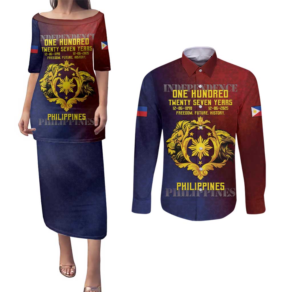 Philippines 127th Independence Day Couples Matching Puletasi and Long Sleeve Button Shirt Special Style