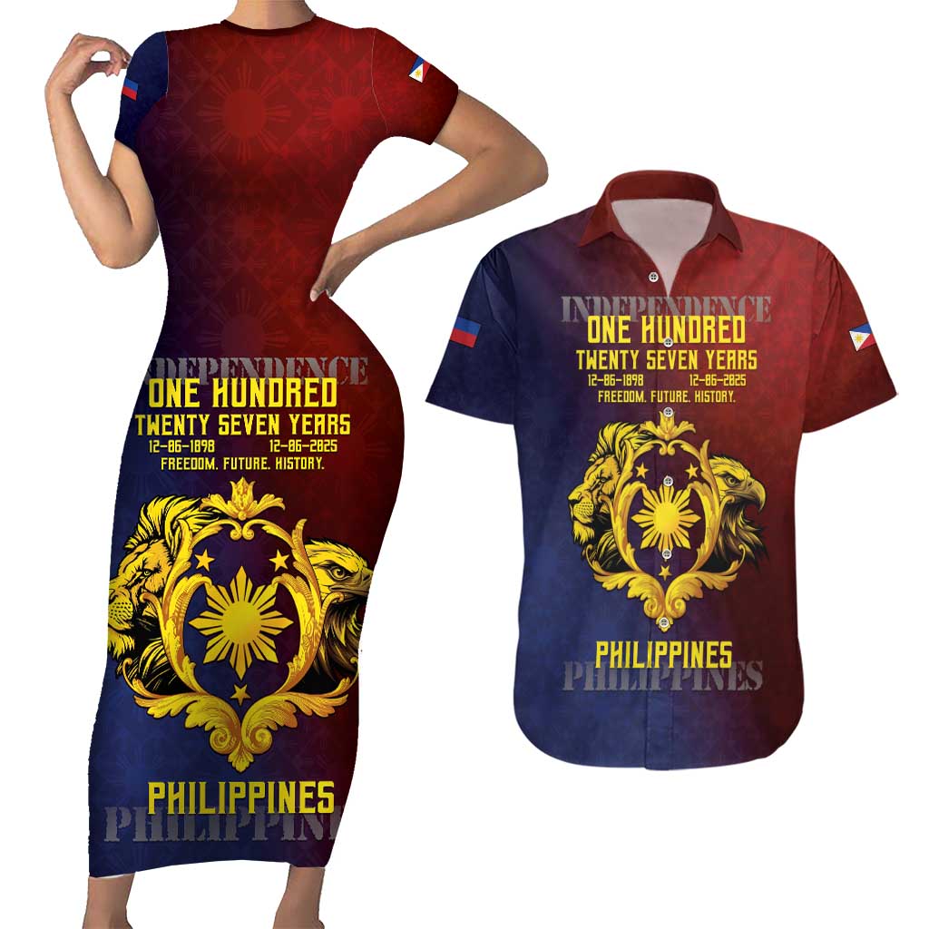 Philippines 127th Independence Day Couples Matching Short Sleeve Bodycon Dress and Hawaiian Shirt Special Style