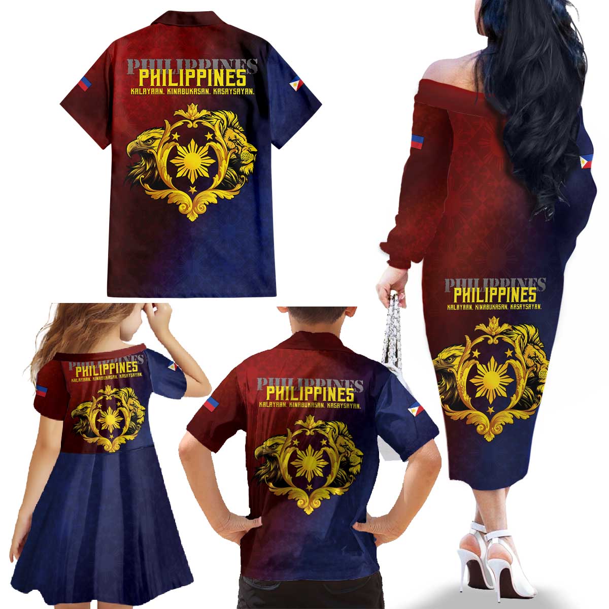 Philippines 127th Independence Day Family Matching Off The Shoulder Long Sleeve Dress and Hawaiian Shirt Special Style