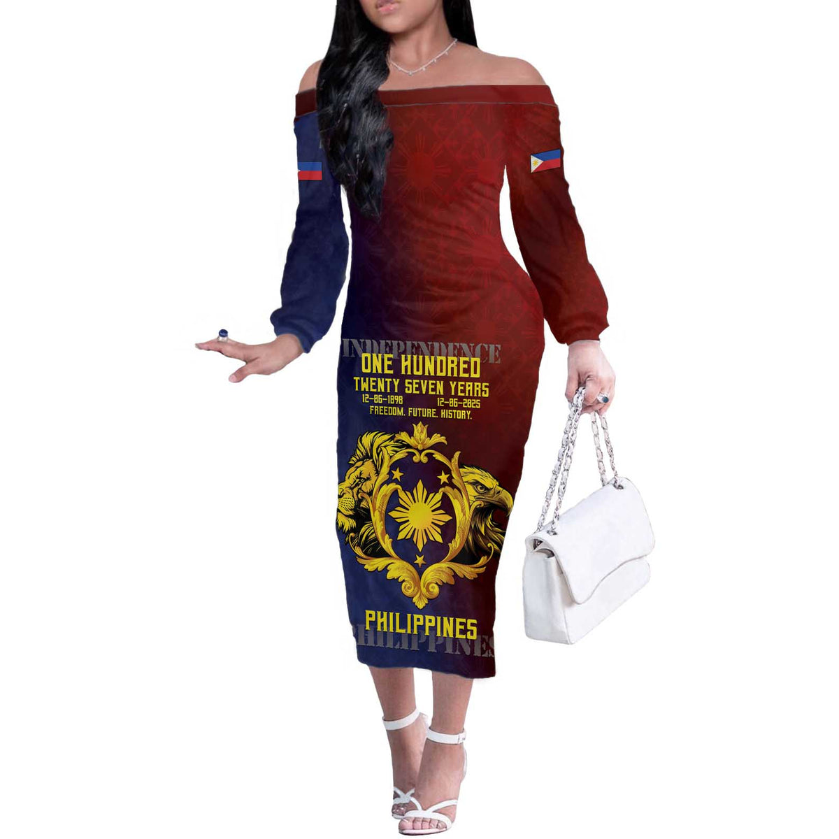 Philippines 127th Independence Day Off The Shoulder Long Sleeve Dress Special Style