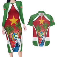 Suriname Ketikoti Couples Matching Long Sleeve Bodycon Dress and Hawaiian Shirt Happy Emancipation Day - Wonder Print Shop