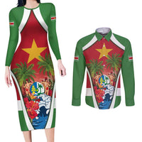 Suriname Ketikoti Couples Matching Long Sleeve Bodycon Dress and Long Sleeve Button Shirt Happy Emancipation Day - Wonder Print Shop