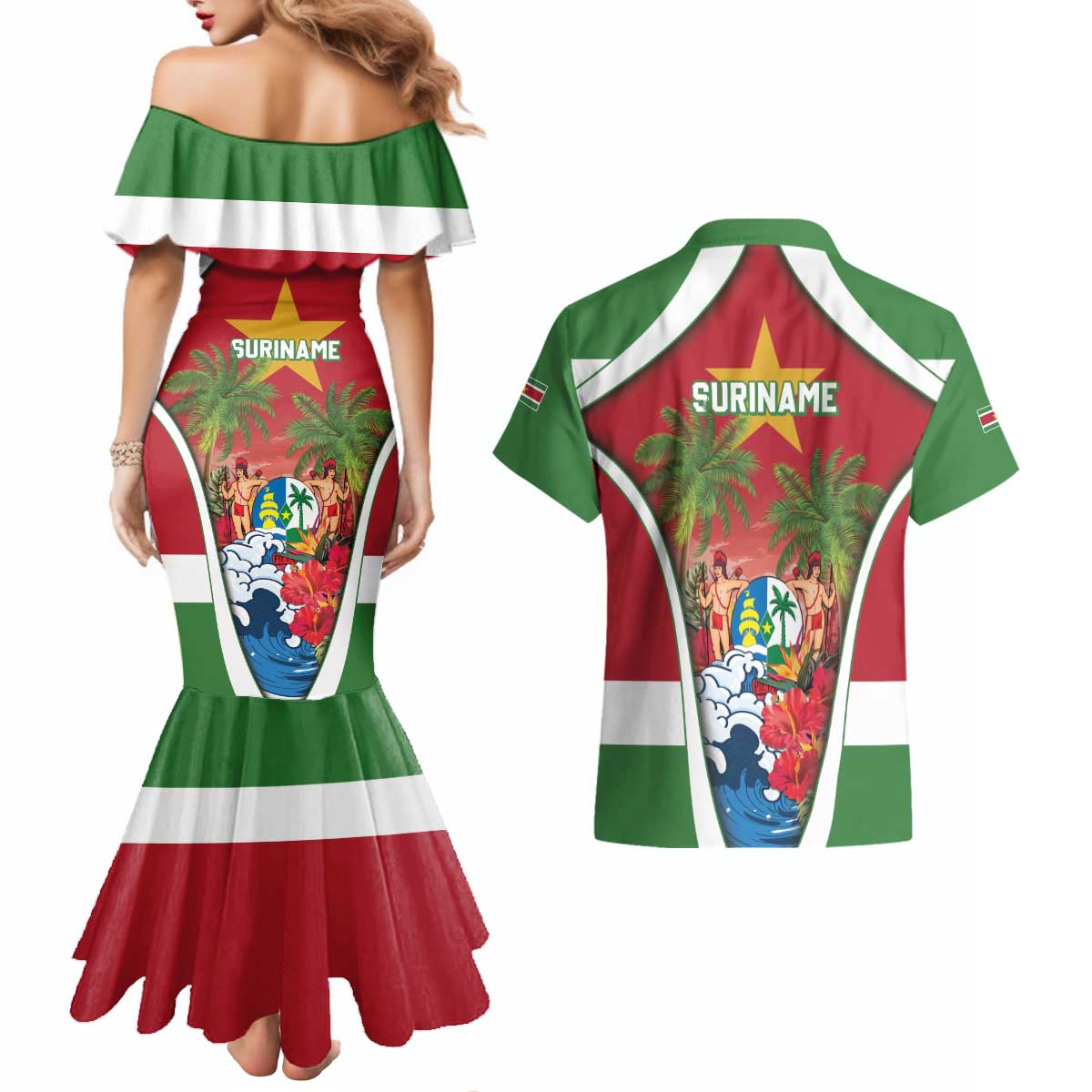 Suriname Ketikoti Couples Matching Mermaid Dress and Hawaiian Shirt Happy Emancipation Day - Wonder Print Shop
