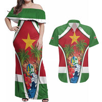 Suriname Ketikoti Couples Matching Off Shoulder Maxi Dress and Hawaiian Shirt Happy Emancipation Day - Wonder Print Shop