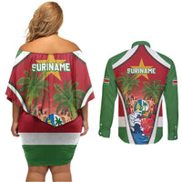 Suriname Ketikoti Couples Matching Off Shoulder Short Dress and Long Sleeve Button Shirt Happy Emancipation Day - Wonder Print Shop