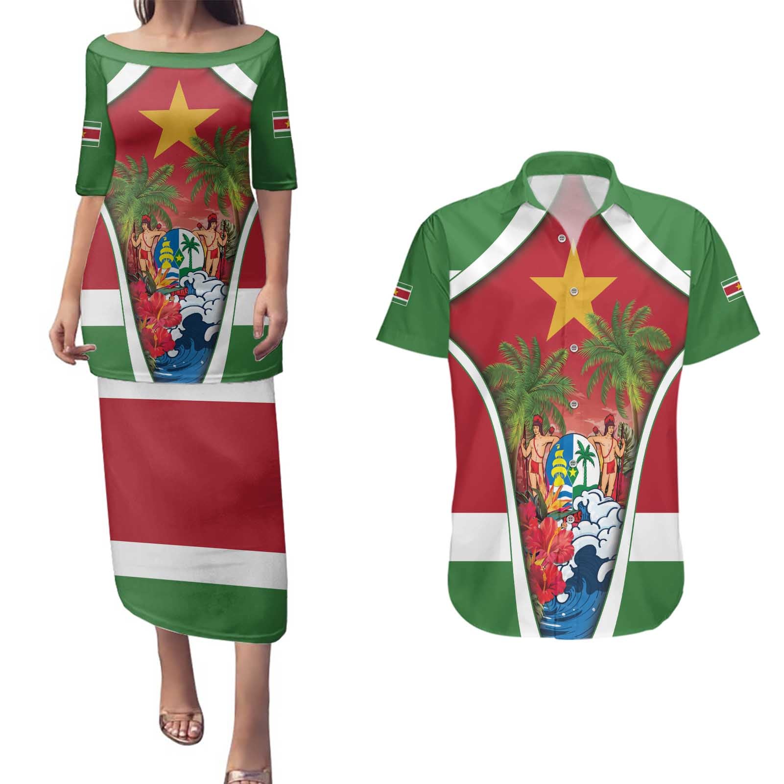 Suriname Ketikoti Couples Matching Puletasi and Hawaiian Shirt Happy Emancipation Day - Wonder Print Shop