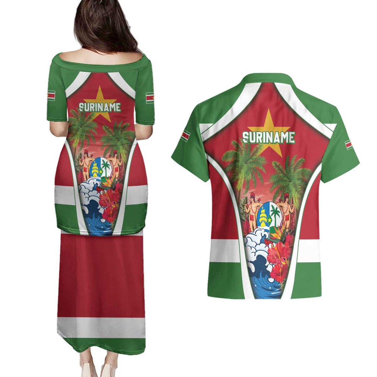 Suriname Ketikoti Couples Matching Puletasi and Hawaiian Shirt Happy Emancipation Day - Wonder Print Shop