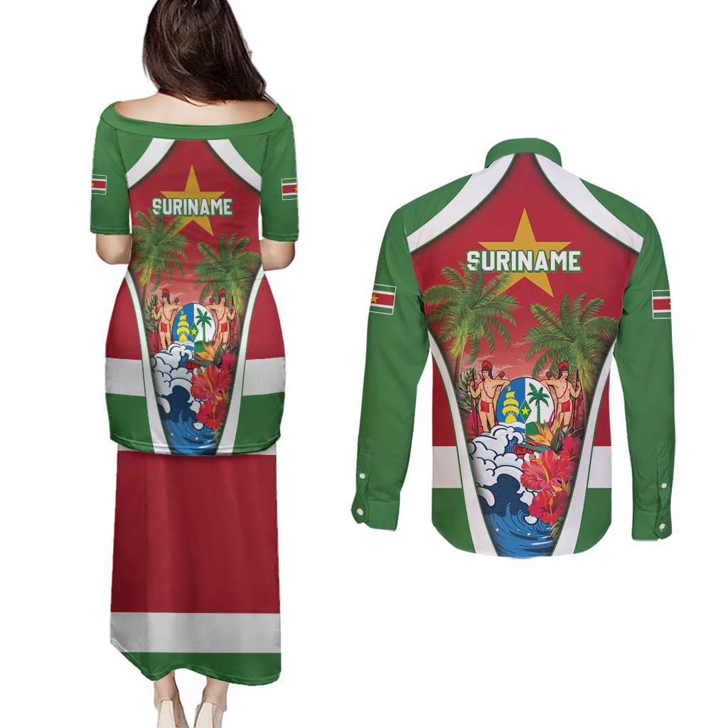 Suriname Ketikoti Couples Matching Puletasi and Long Sleeve Button Shirt Happy Emancipation Day - Wonder Print Shop