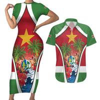 Suriname Ketikoti Couples Matching Short Sleeve Bodycon Dress and Hawaiian Shirt Happy Emancipation Day - Wonder Print Shop