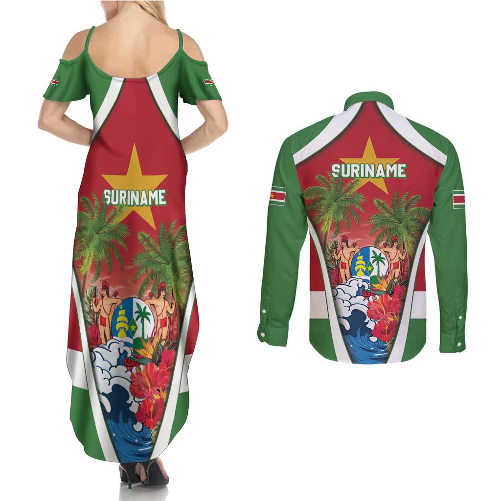 Suriname Ketikoti Couples Matching Summer Maxi Dress and Long Sleeve Button Shirt Happy Emancipation Day - Wonder Print Shop