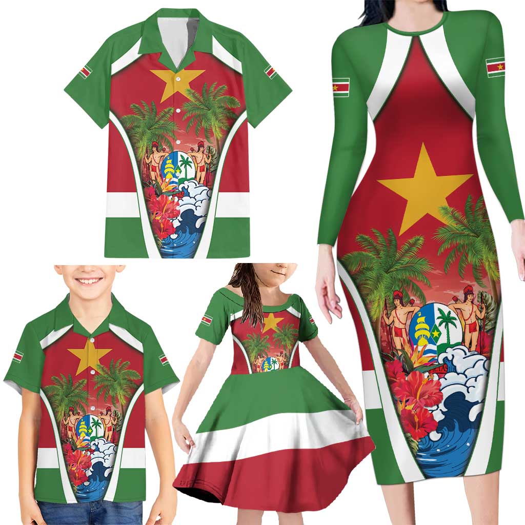 Suriname Ketikoti Family Matching Long Sleeve Bodycon Dress and Hawaiian Shirt Happy Emancipation Day - Wonder Print Shop