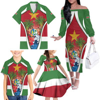 Suriname Ketikoti Family Matching Off The Shoulder Long Sleeve Dress and Hawaiian Shirt Happy Emancipation Day - Wonder Print Shop