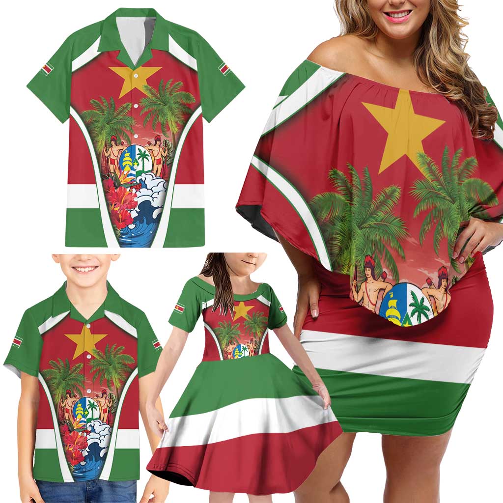 Suriname Ketikoti Family Matching Off Shoulder Short Dress and Hawaiian Shirt Happy Emancipation Day - Wonder Print Shop